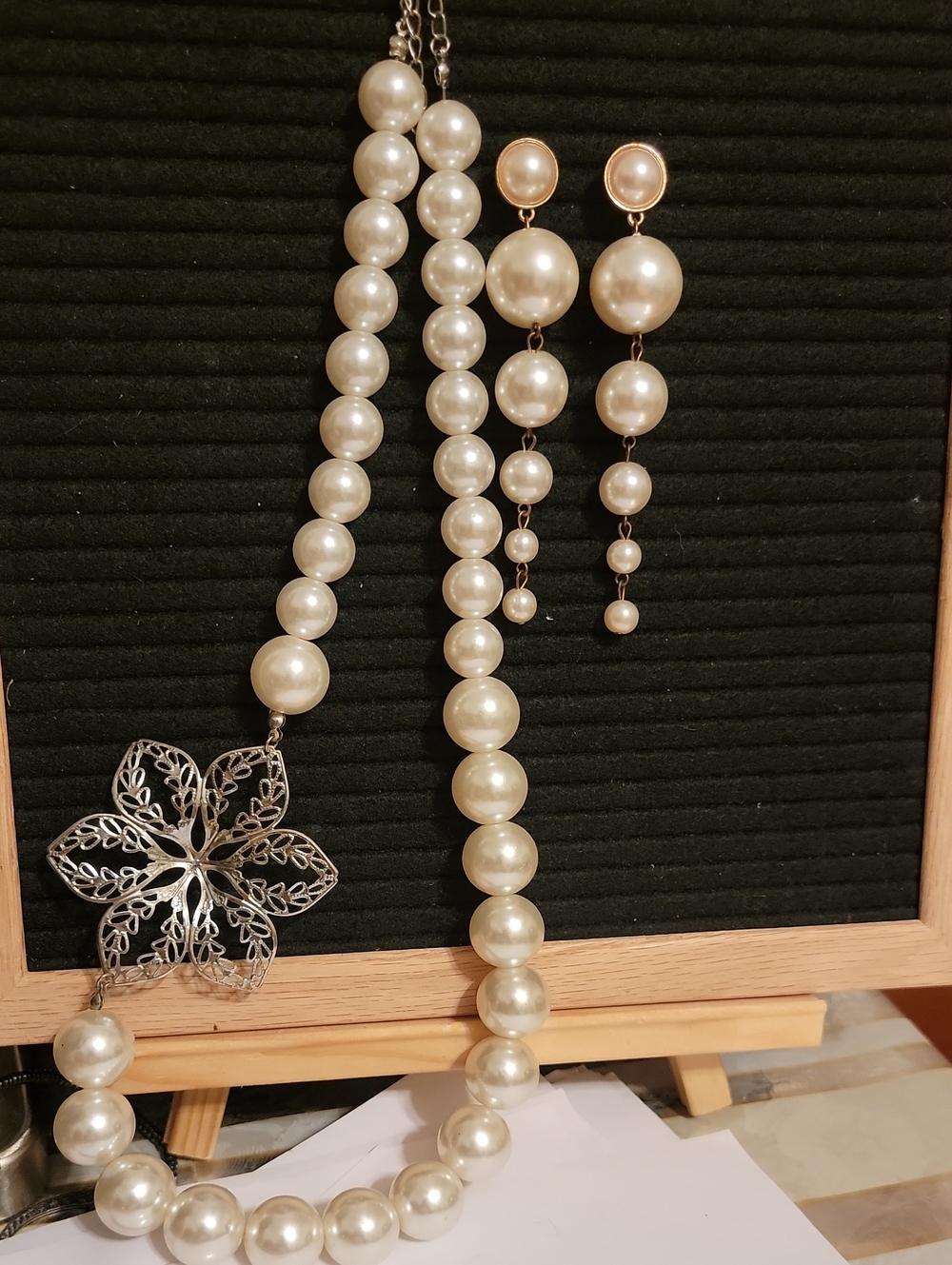 Pearl Drop Necklace and Earrings Set in Ivory - Brand Unbranded